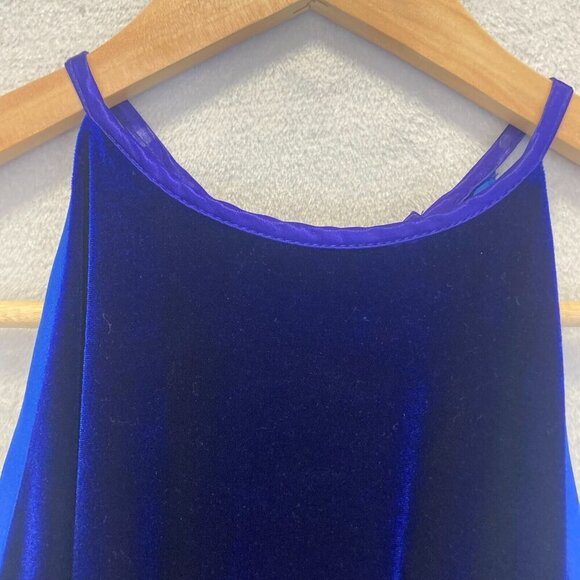 Vintage Niki Livas Blue Velvet Maxi Gown Dress Size 8 Lace Up Back Stretch Prom - Picture 13 of 16